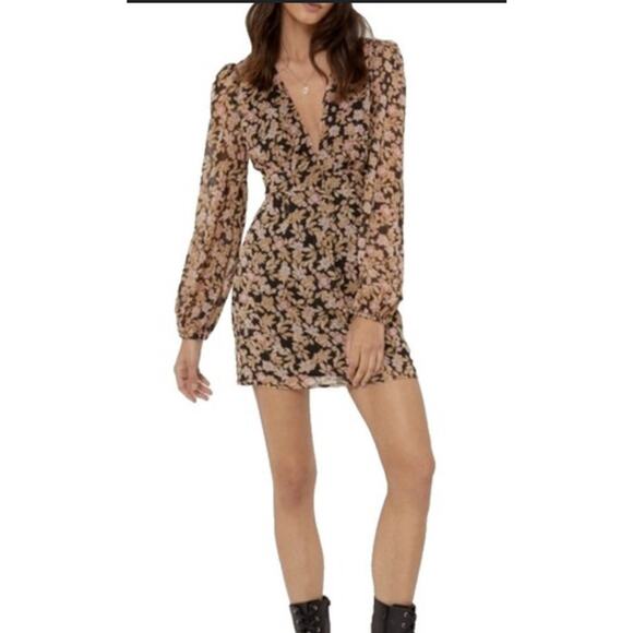 Nasty Gal Nothin'Bud Love Floral Long Sleeve Mini Dress in Women's Size 6 - Picture 2 of 7